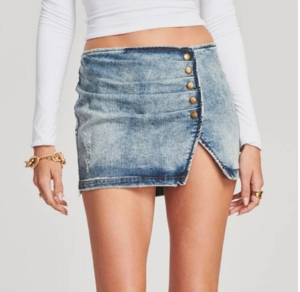 Retrofete Willa Low Rise Skirt in Light Rip Tide Blue Denim Size Medium NWT